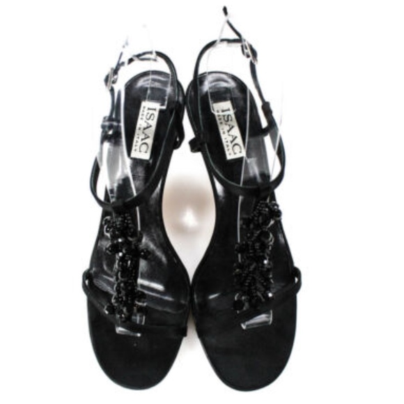 ISAAC Beaded Satin Ankle Strap Sandal/Heel - Picture 3 of 6